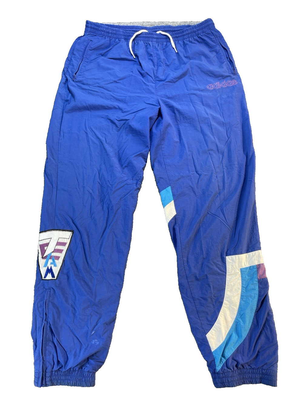 Adidas Vintage Men's Track Pants Blue White Drawstring 38x32 Y2k Athletic 90s